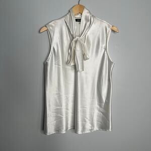 Nine West Women's Charmeuse V-Neck with‎ Tie Detail Satin Blouse Size L